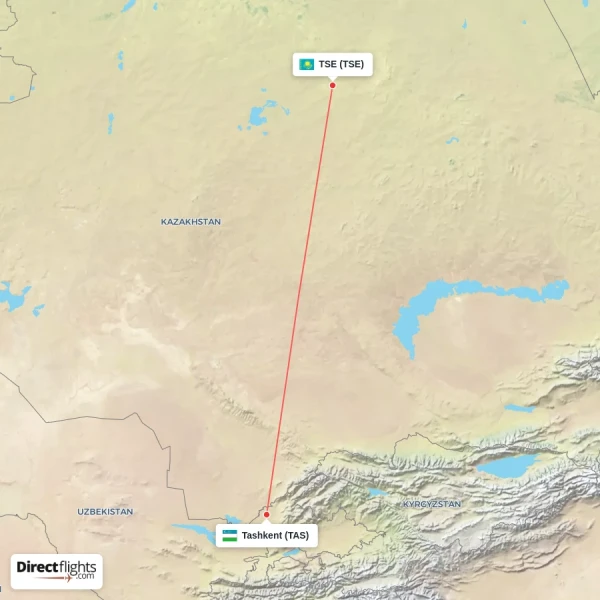 Tashkent - TSE direct flight map