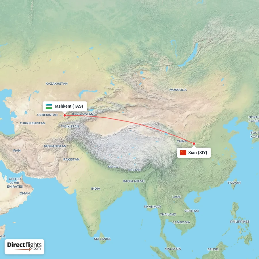TAS - XIY route map
