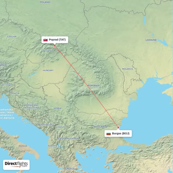 Poprad - Burgas direct flight map