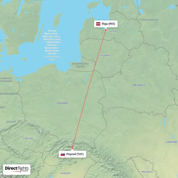 Poprad - Riga direct flight map