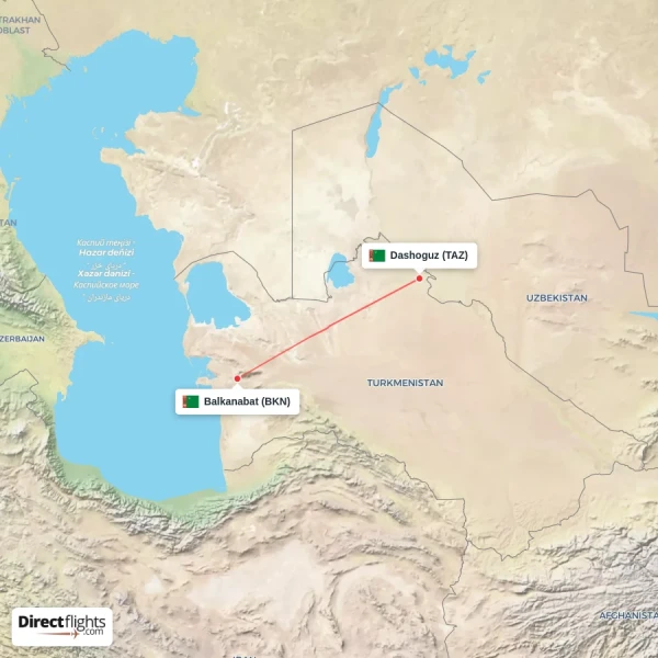 Dashoguz - Balkanabat direct flight map