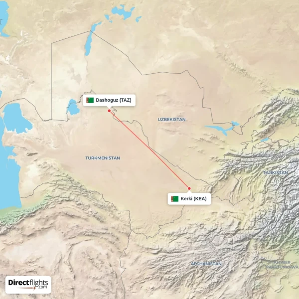 Dashoguz - Kerki direct flight map