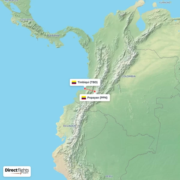 Timbiqui - Popayan direct flight map