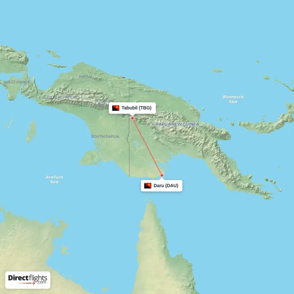 Tabubil - Daru direct flight map