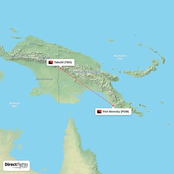 Tabubil - Port Moresby direct flight map
