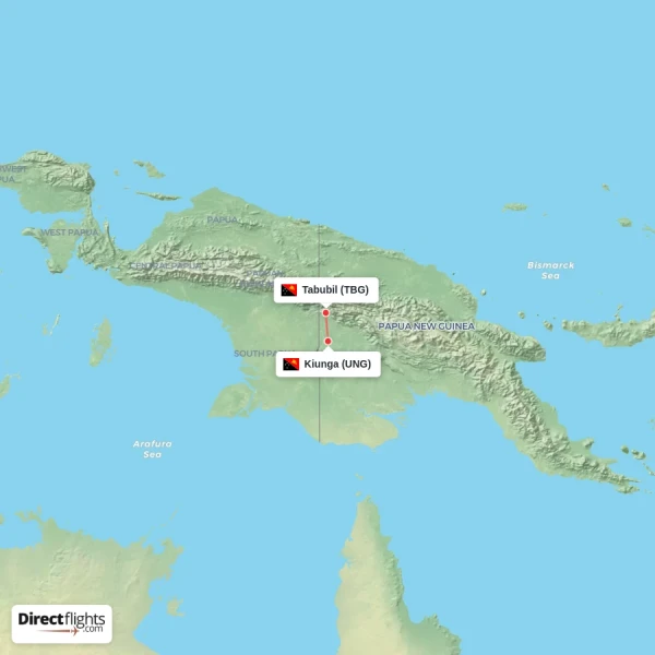 Tabubil - Kiunga direct flight map