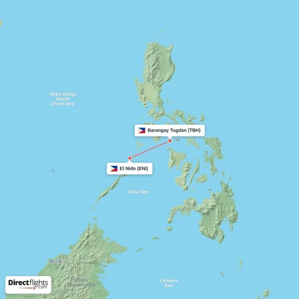 Barangay Tugdan - El Nido direct flight map
