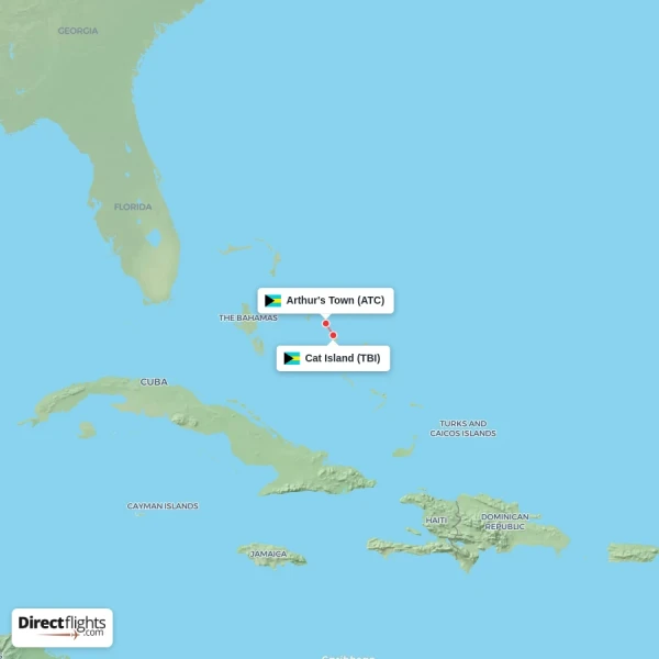 Cat Island - Arthur's Town direct flight map