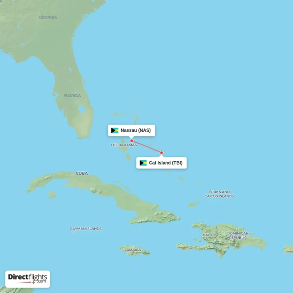 Cat Island - Nassau direct flight map