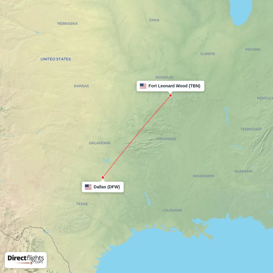 TBN - DFW route map