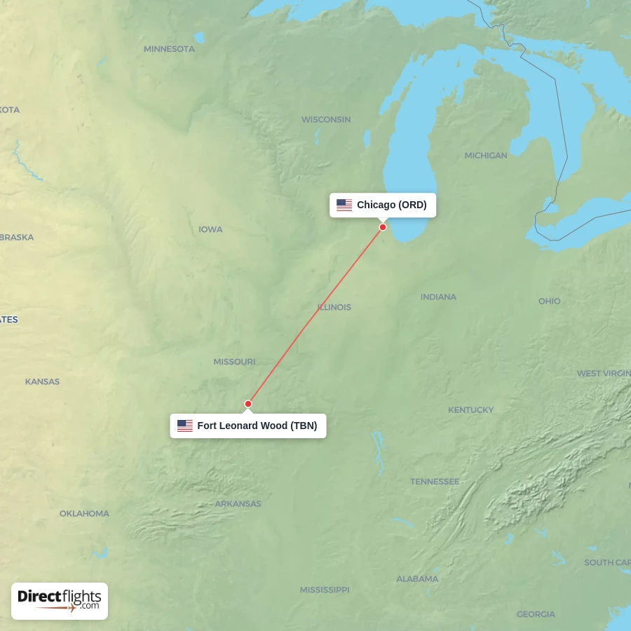 TBN - ORD route map