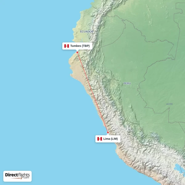 Tumbes - Lima direct flight map