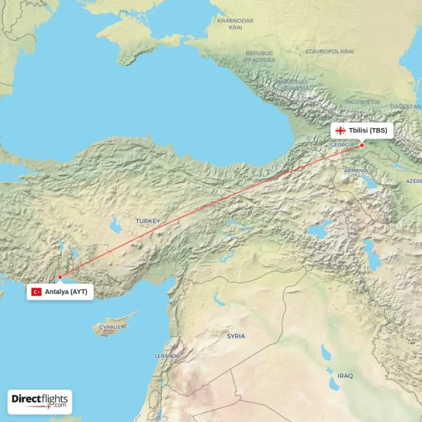 Tbilisi - Antalya direct flight map