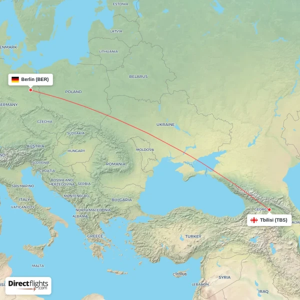 Tbilisi - Berlin direct flight map
