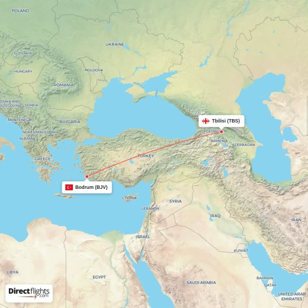 Tbilisi - Bodrum direct flight map