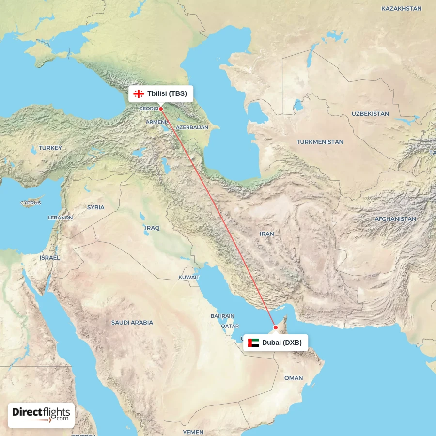 TBS - DXB route map