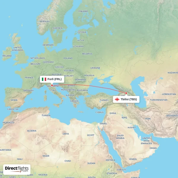 Tbilisi - Forli direct flight map