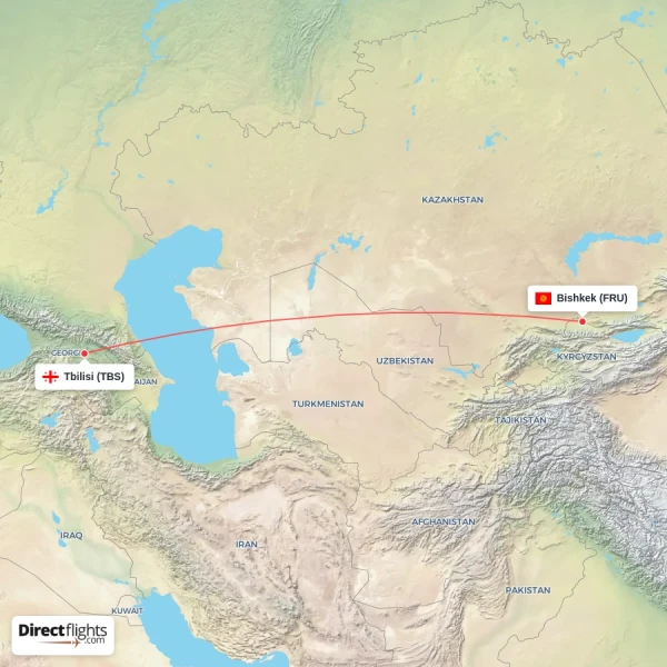 Tbilisi - Bishkek direct flight map