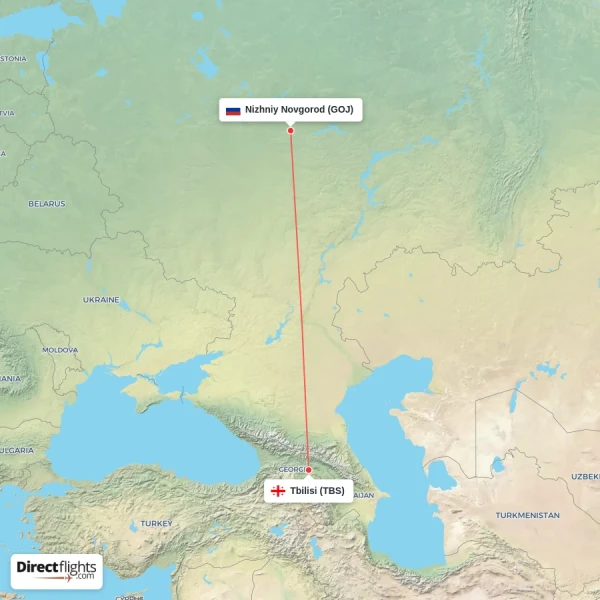 Tbilisi - Nizhniy Novgorod direct flight map