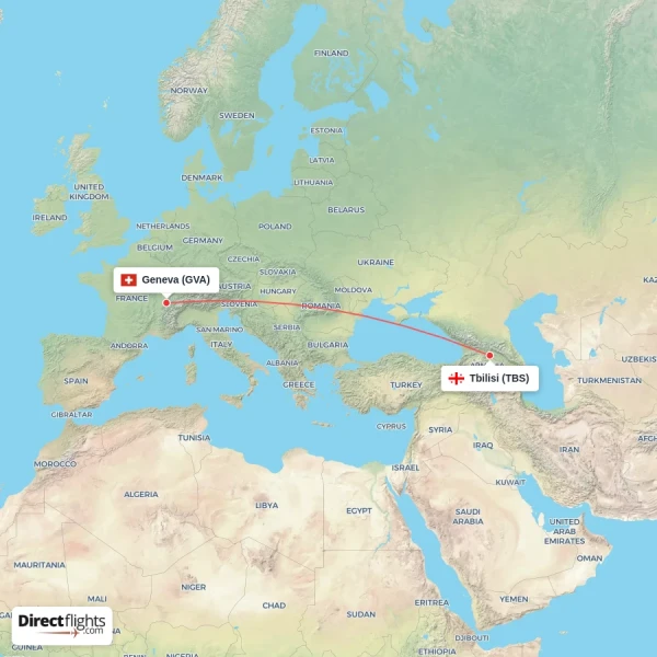 Tbilisi - Geneva direct flight map