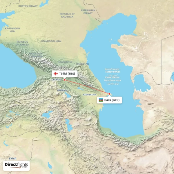 Tbilisi - Baku direct flight map