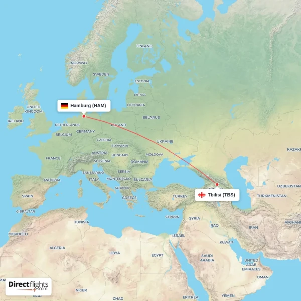 Tbilisi - Hamburg direct flight map