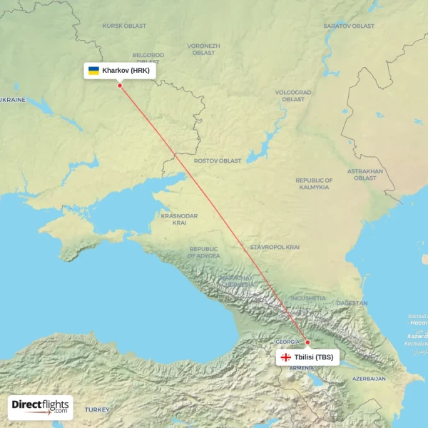 Tbilisi - Kharkov direct flight map