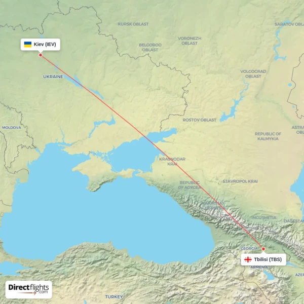 Tbilisi - Kiev direct flight map