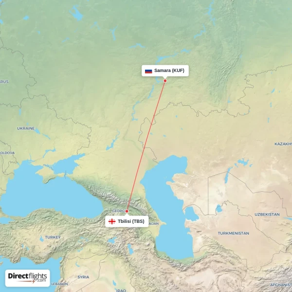 Tbilisi - Samara direct flight map