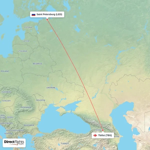 Tbilisi - Saint Petersburg direct flight map