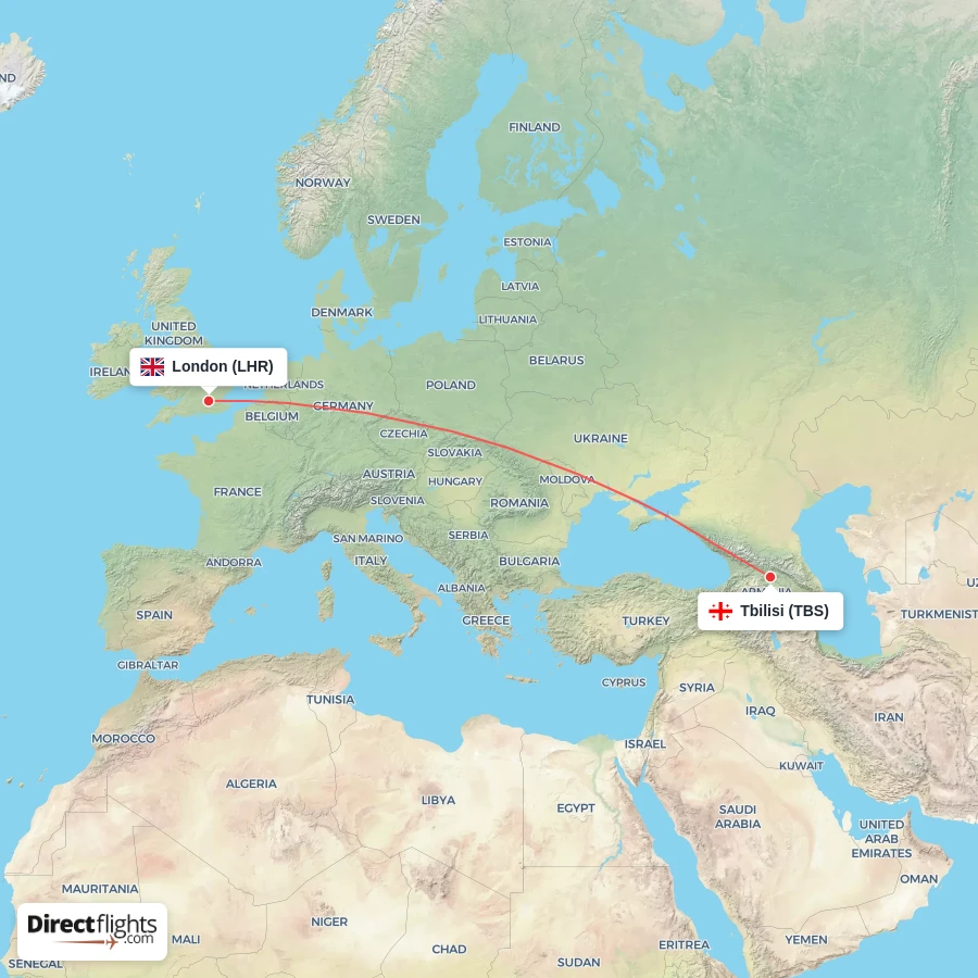TBS - LHR route map