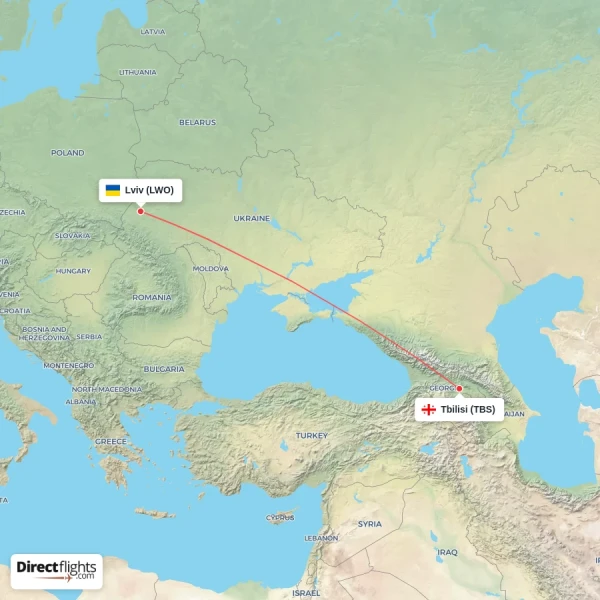 Tbilisi - Lviv direct flight map