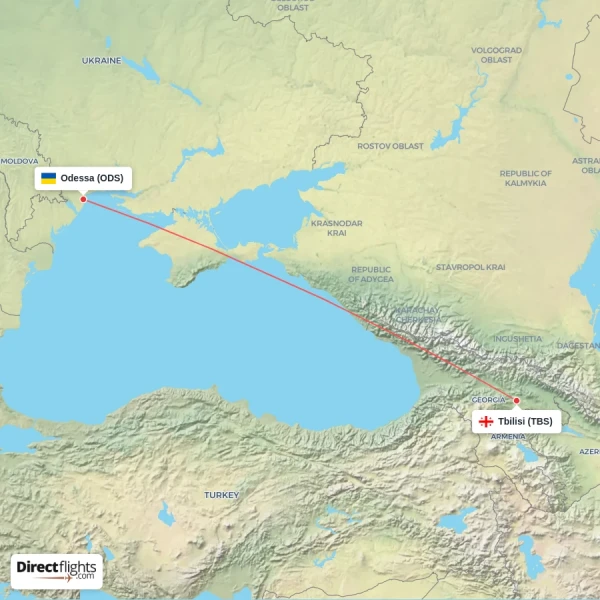Tbilisi - Odessa direct flight map