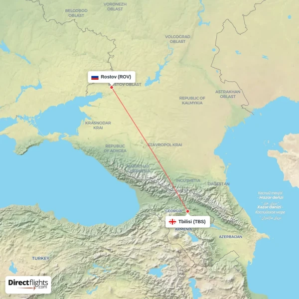 Tbilisi - Rostov direct flight map
