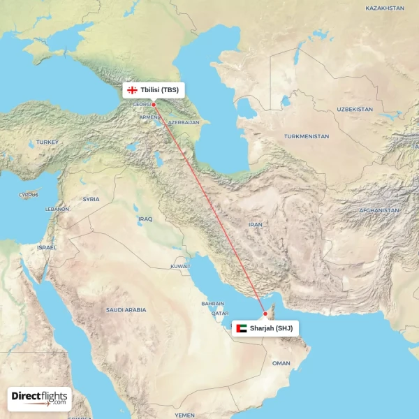 Tbilisi - Sharjah direct flight map