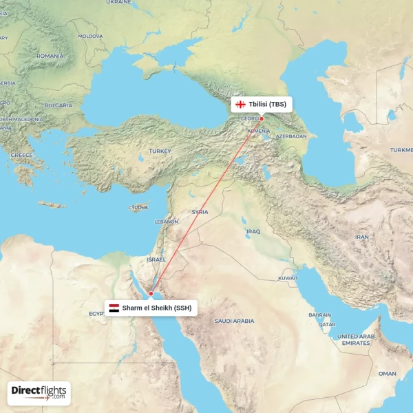 Tbilisi - Sharm el Sheikh direct flight map