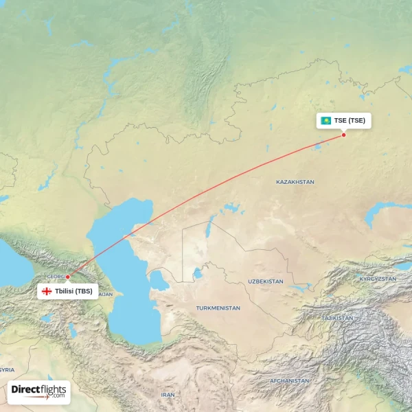Tbilisi - TSE direct flight map