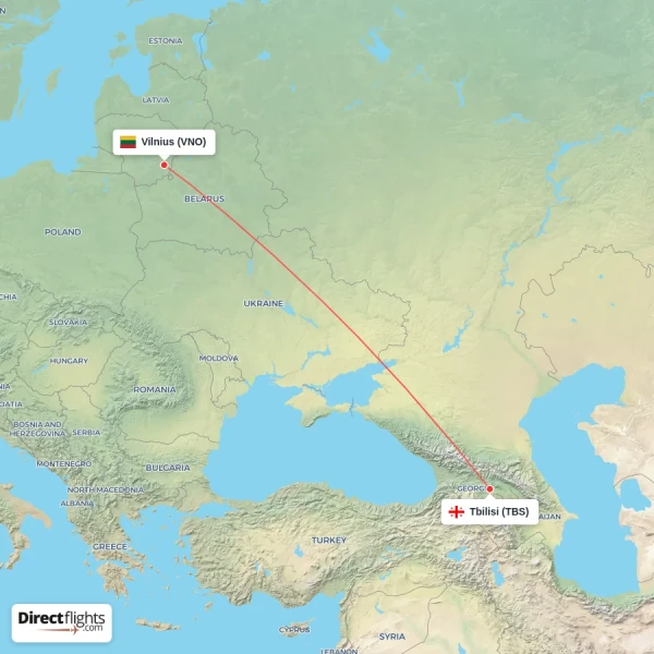 Tbilisi - Vilnius direct flight map