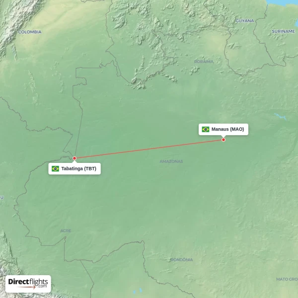 Tabatinga - Manaus direct flight map