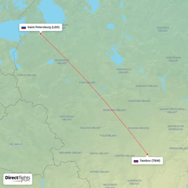 Tambov - Saint Petersburg direct flight map