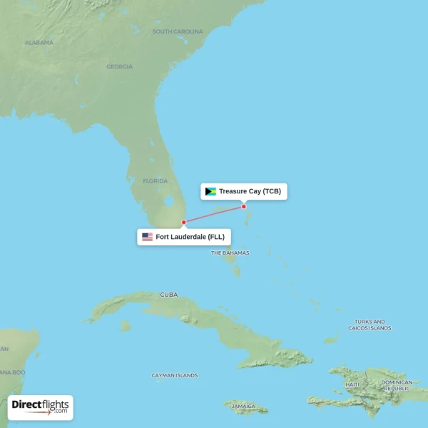 Treasure Cay - Fort Lauderdale direct flight map
