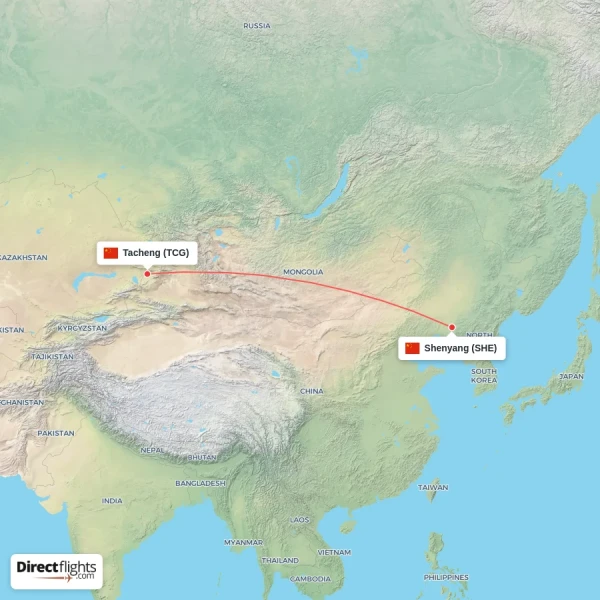 Tacheng - Shenyang direct flight map