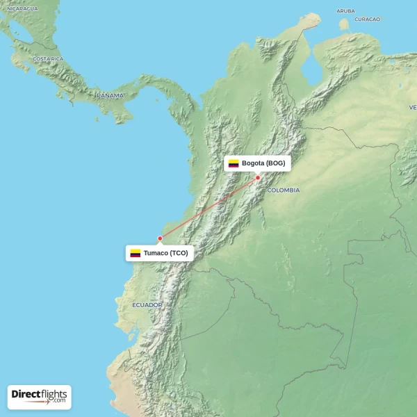 Tumaco - Bogota direct flight map
