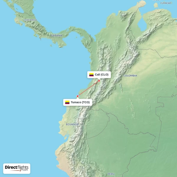 Tumaco - Cali direct flight map