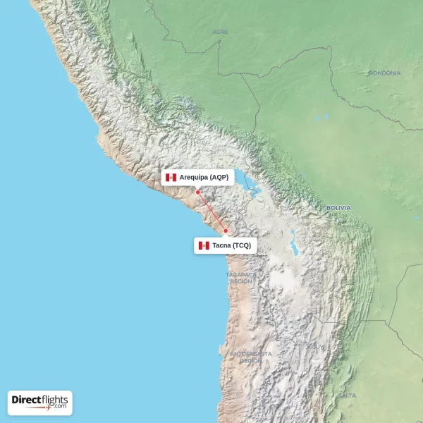 Tacna - Arequipa direct flight map
