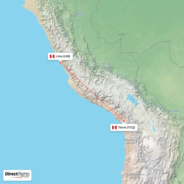 Tacna - Lima direct flight map