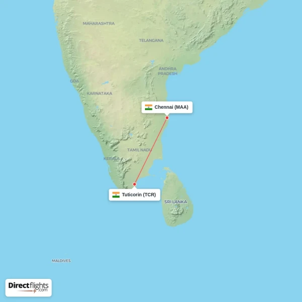Tuticorin - Chennai direct flight map