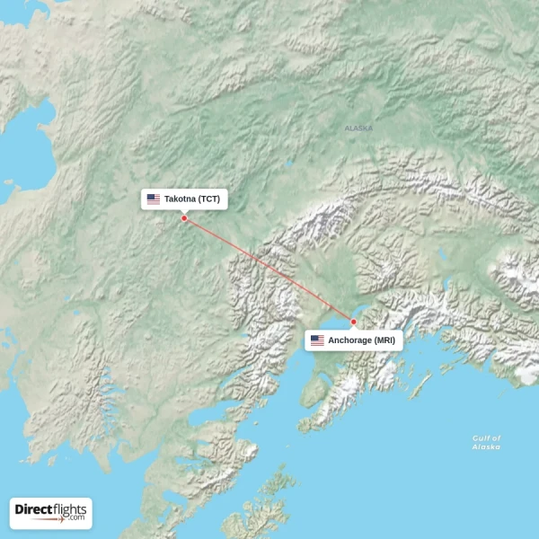 Takotna - Anchorage direct flight map