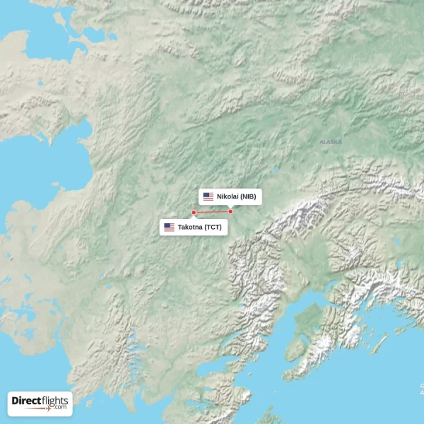 Takotna - Nikolai direct flight map