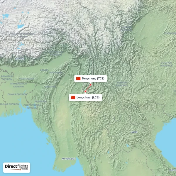 Tengchong - Longchuan direct flight map